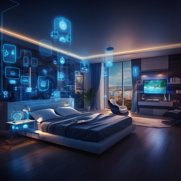 Tecnologia de casa inteligente com mobiliário conectado