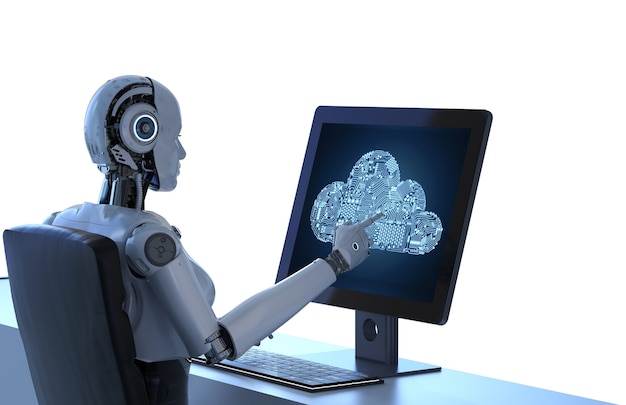 Tecnologia de computação em nuvem com robô de renderização 3D com nuvem de circuito