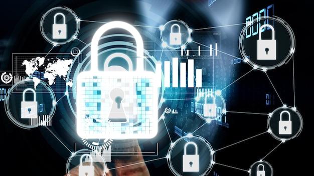 Tecnologia de criptografia de segurança cibernética para proteger a privacidade de dados conceitual