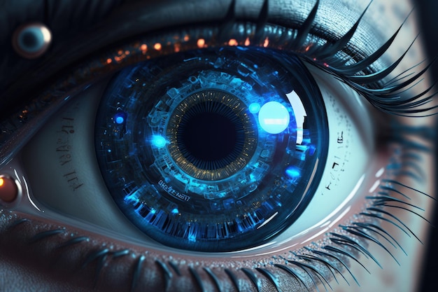 Tecnologia de ilustração de olho biônico e conceito de robótica Generative AI