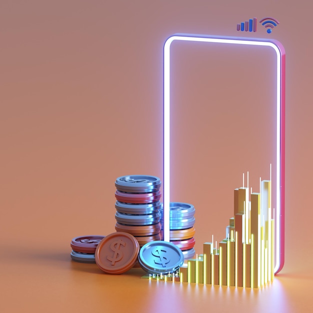 Foto tecnologia de negócios digital conceito 3d moeda dinheiro design ilustração 3d finanças comércio economia