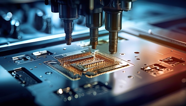 Tecnologia de processamento ultrafino, fabricação de microchips, placas-mãe, fundo de tecnologia Generative AI