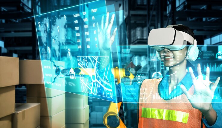 Foto tecnologia de realidade virtual do futuro para a gestão inovadora de armazéns de realidade virtual