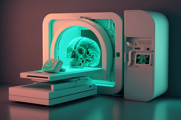 Tecnologia de triagem médica moderna e funcional na sala com equipamento de ressonância magnética generative ai