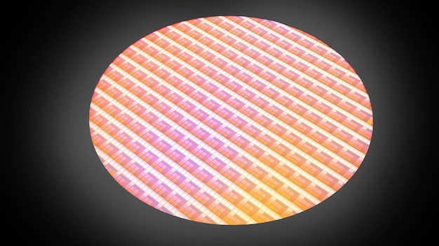 Tecnologia de wafer de CPU em preto blackgroundWafer Manufacturing Process3d rendering