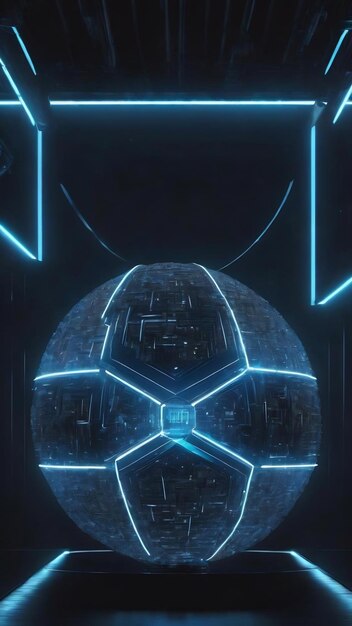 Tecnología digital abstracta 3D esfera de luz azul sobre fondo negro