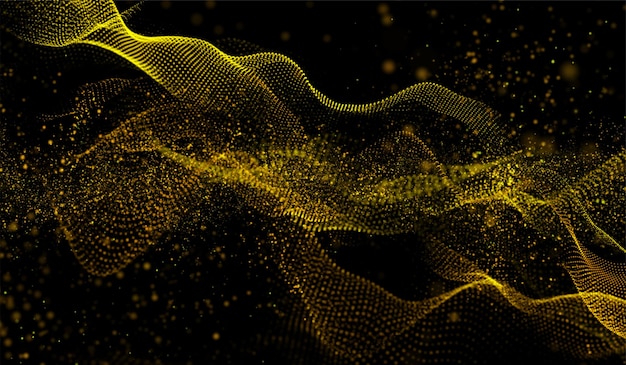 Tecnología digital abstracta 3D ondas de partículas de luz naranja sobre fondo negro