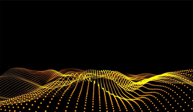 Tecnología digital abstracta 3D ondas de partículas de luz naranja sobre fondo negro