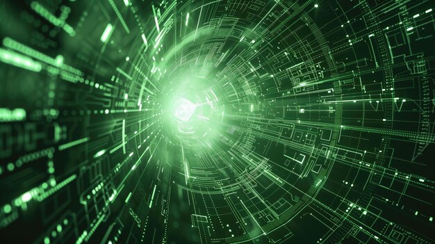 Tecnología digital brillante y verde de fondo electrónico de alta tecnología para exhibición en vitrinas