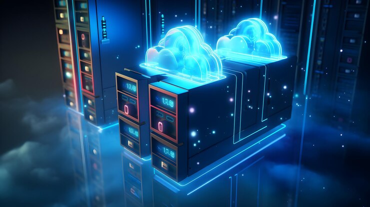 Foto tecnología digital e infraestructura de red de computación en nube y rack de servidores de centros de datos