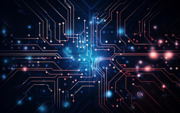 Tecnología digital estandarte futurista con líneas de circuito