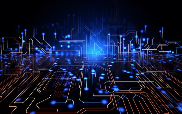 Tecnología digital estandarte futurista con líneas de circuito