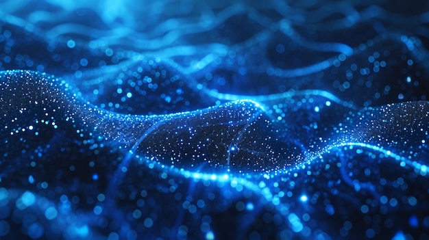 Tecnología digital de fondo ondas dinámicas de puntos brillantes gradiente resumen de fondo PPT