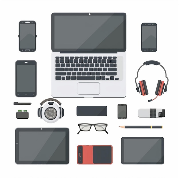 tecnologia dispositivo gadget ilustração vetorial design eletrônico equipamento digital 3D headph