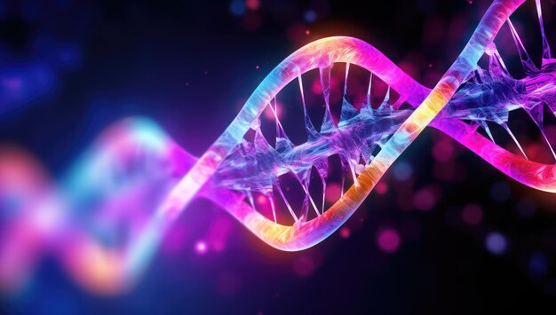 Foto tecnologia do dna pesquisa do genoma e biotecnologia genética no fundo de uma luz de néon azul dna humano genes genética ciência biologia ciência médica