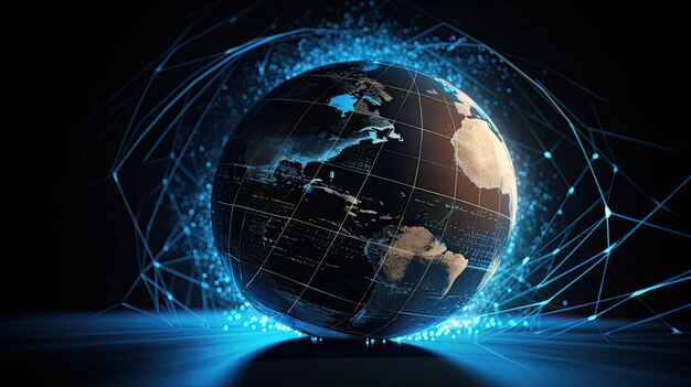 Tecnologia e economia ilustradas por meio de um globo abstrato focado na IA generativa da América do Norte