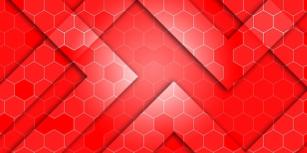tecnologia e hitech fundo grade hexagonal e padrão de fundo vermelho seta ou geométrico