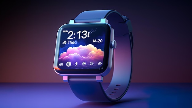 Tecnologia em nuvem com holograma futurista num smartwatch ai generativo