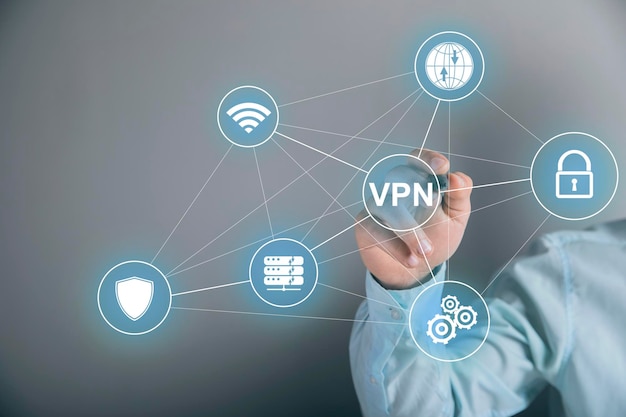 Tecnología empresarial internet y concepto de red seguridad de red vpn concepto de cifrado de privacidad de internet