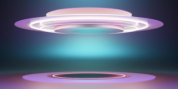 Tecnología de exhibición de círculos de neón fondo luz abstracta ilustración 3D