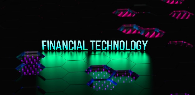 TECNOLOGIA FINANCEIRA conceito de desfoque de texto neon definição de banner de tecnologia financeira renderização 3D