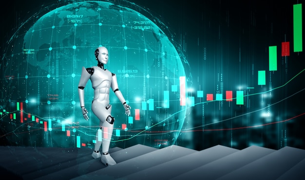 Tecnologia financeira futura controlada por robô de ia usando aprendizado de máquina