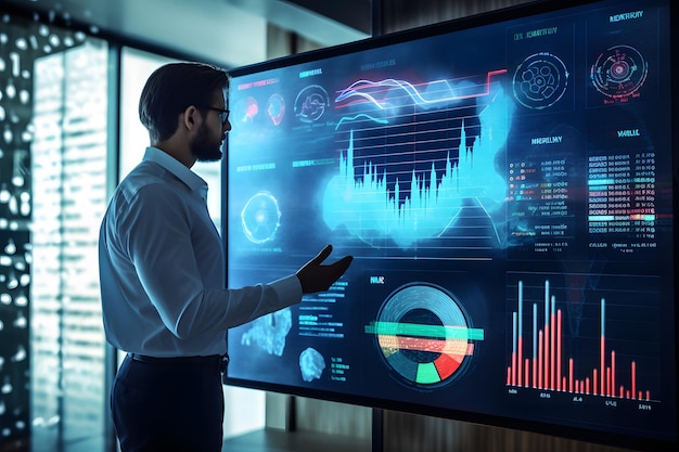 Tecnologia financeira painel de controle kpi em tela virtual tecnologia de visualização de análise de grandes dados