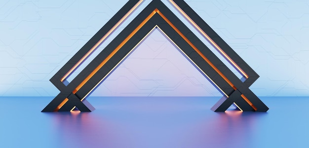 Tecnología de fondo escenario escena de exposición moderna con luces de neón y telón de fondo de escenario láser