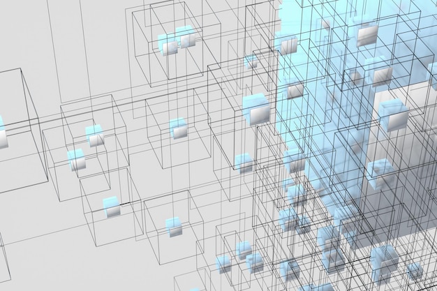 Tecnología de fondo hacer con cubos y líneas renderización 3D