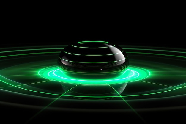 Tecnología de fondo Modelo de campo gravitacional líneas brillantes líneas de neón verde estilo futurista ilustración generativa de ai