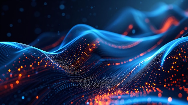 Tecnologia futura big data 3D de fundo Ilustração do conceito de partículas de dados de rede