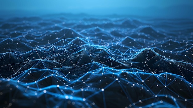 Tecnología futurista abstracta con formas poligonales sobre un fondo azul oscuro Tecnología digital de diseño
