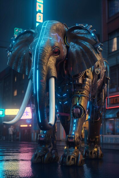 Foto tecnologia futurista cyberpunk elefante de néon