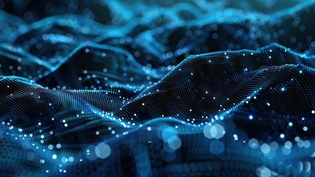 Tecnología futurista líneas abstractas y cuadrícula en el espacio virtual del concepto de tecnología digital y la ilustración generada por la IA de Internet
