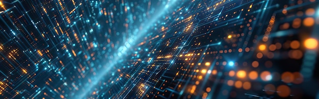 Tecnología futurista líneas abstractas y cuadrícula en el espacio virtual del concepto de tecnología digital y la ilustración generada por la IA de Internet
