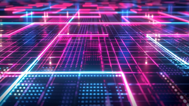 Tecnología futurista de red de neón brillante en el espacio digital Concepto para la ciberseguridad Big Data y el Metaverso