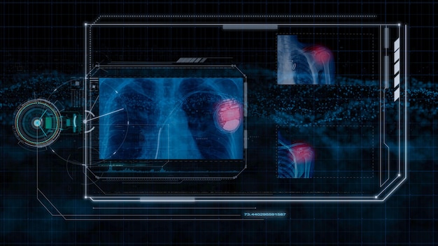 Tecnologia futurista, tecnologia de holograma e monitor de alta tecnologia em fundo preto