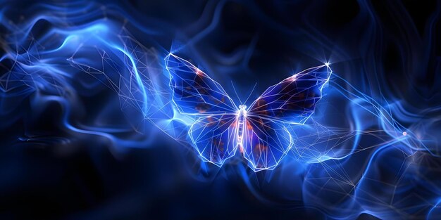 Foto tecnologia futurística de borboleta azul lowpoly antecedentes para inteligência artificial big data e aplicações quânticas tecnologia de conceito borboleta futurística azul lowpoly