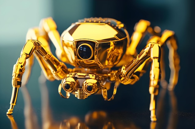 Tecnologia gerada por IA robótica de metal de aranha dourada