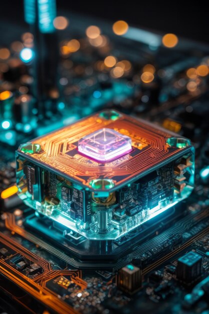 Foto tecnología de grandes datos ciberespacio placa madre microchip placa de circuito procesador de computadora