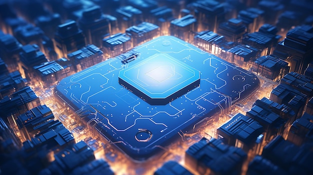 Tecnología de hardware de computadora electrónica Placa base chip digital Ai generativo