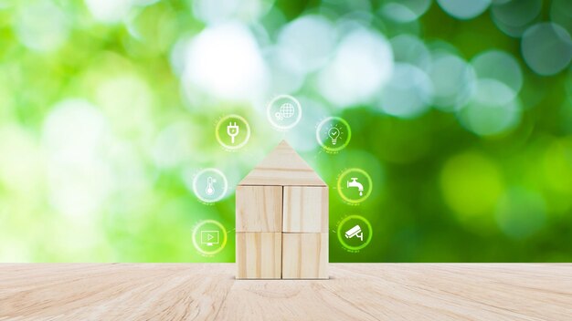 La tecnología del hogar inteligente gestiona las características del hogar inteligente, incluida la temperatura de la iluminación de seguridad, el hogar inteligente y el concepto de IoT.