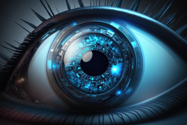 Tecnología de ilustración de ojos biónicos y concepto de robótica IA generativa