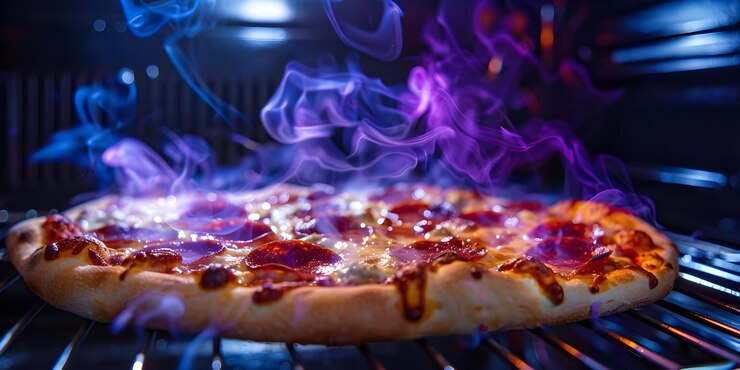 Foto tecnologia inovadora transporta pizza para o sabor do céu com prazer de voar conceito tecnologia pizza inovação alimentação voando