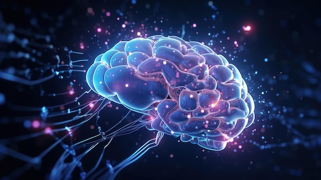 Tecnología inteligencia artificial AI animación cerebral concepto de datos digitales análisis de flujo de grandes datos aprendizaje profundo moderno IA generativa