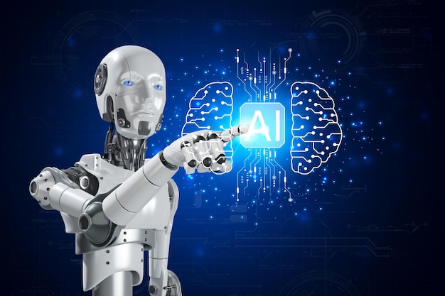Tecnología de inteligencia artificial robot inteligente AI transformación de tecnología futurista artificial