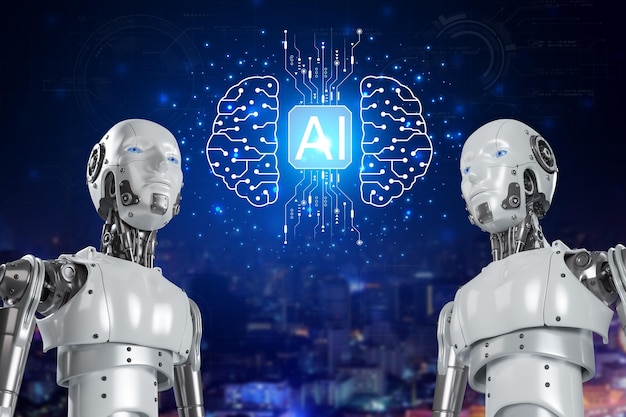 Tecnología de inteligencia artificial robot inteligente AI transformación de tecnología futurista artificial