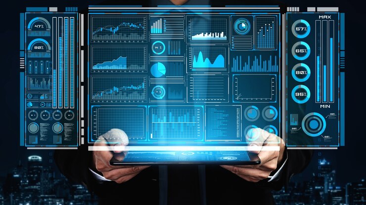 Foto tecnología de inteligencia empresarial y medios mixtos analíticos de big data
