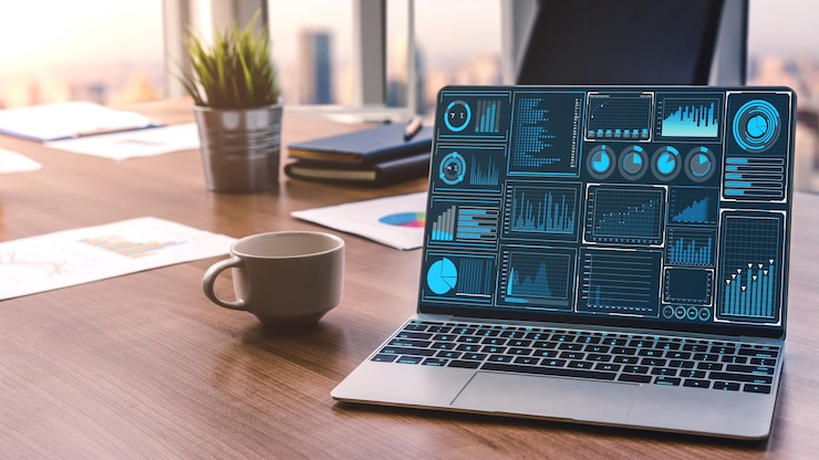 Foto tecnología de inteligencia empresarial y medios mixtos analíticos de big data