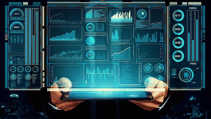 Foto tecnología de inteligencia empresarial y medios mixtos analíticos de big data